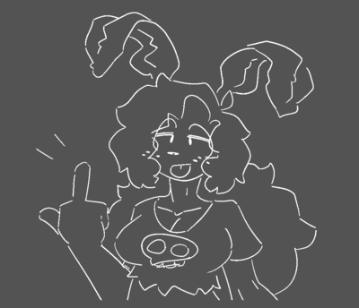 Doodle of an anthro moth, throwing up a middle finger and sticking her tongue out.