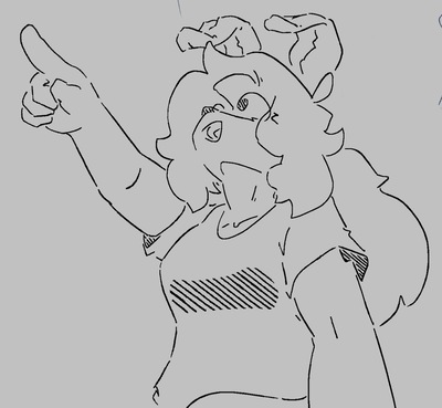 Doodle of an anthro moth, seen from a slightly low-down perspective. She's looking at the sky with a sense of wonder, and pointing up at something.