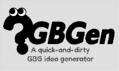 Logo for GBGen, a quick-and-dirty GBG idea generator. There's a question mark with quizzical eyes.